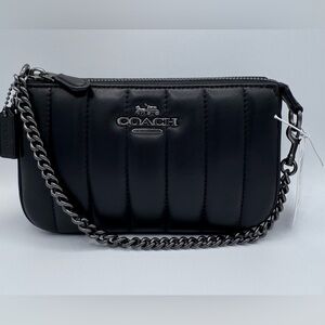 New w Tags Coach Nolita 19 Black Quilted Soft Leather Gunmetal Chain Wristlet